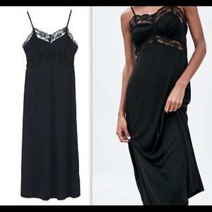 Long black lingerie style Zara black slip dress